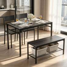 4 Pieces Kitchen Dining Table Set, Dining Table And Chairs Set With 2 Back Chairs And A Bench, Multi-Scenario Use, Can Be Used As A Dining Table, Office Table, Shelves - màu đen - Xem 10