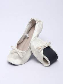 Nouvelles chaussures de danse pour femmes en jacquard blanc, chaussures de ballet d'intérieur légères avec sensation de pieds nus, chaussures de danse souples et pliables à enfiler, sandales pour femmes, pantoufles d'intérieur pour femmes, sac fourre-tout gratuit - Blanc - Voir 9