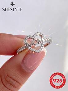 1pc S925 Sterling Silver "Mom" Letter Rhinestone Ring, Exquisite & Unique, Suitable For Attending Balls, Gatherings And Parties, High-Quality Jewelry Gift For Women - Letter - View 1