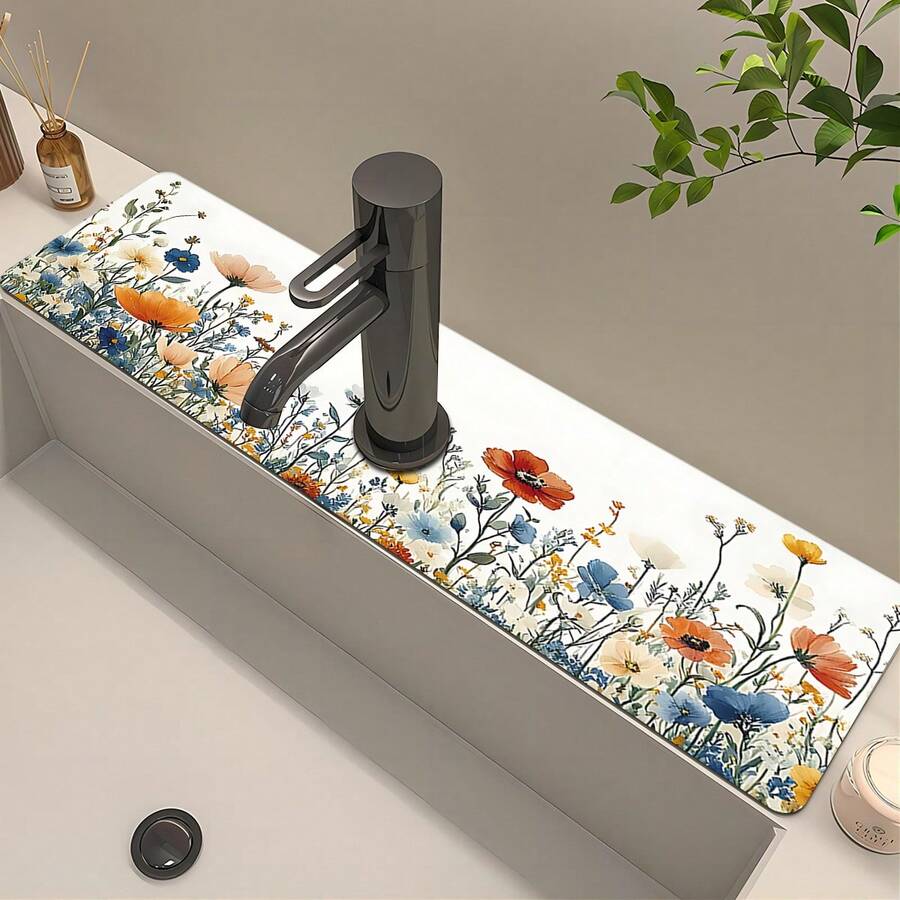 1 pieza Protector de salpicaduras de goma con diseño floral para grifo, alfombrilla antisalpicaduras para grifo de baño, protector de lodo, almohadilla de grifo a prueba de humedad y antideslizante, accesorio para encimera de cocina. Protege tu encimera de cocina.