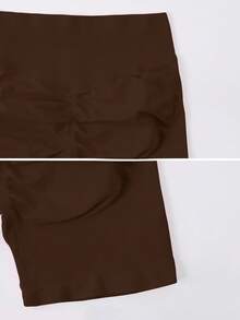 NcmRyu 1 pieza de shorts deportivos de talla grande para mujer, unicolor, con fruncido en la espalda y ajuste ceñido - Marrón Mocha - Ver 4