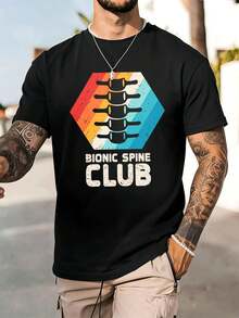 T-shirt vintage à motif colonne vertébrale bionique, printemps, style streetwear hip-hop, respirant, imprimé artistique - Noir - Voir 1