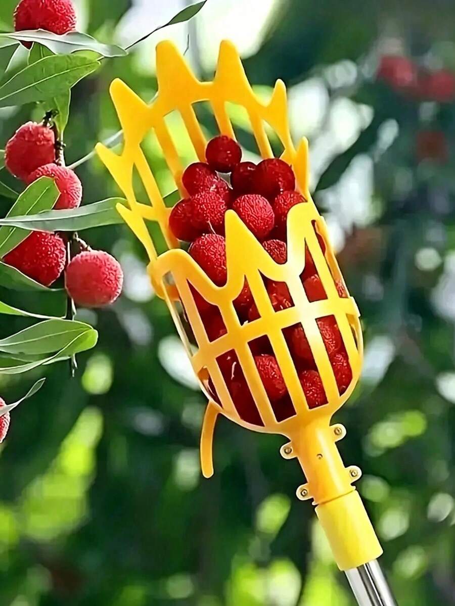 1pc Fruit Picking Basket Head, Portable Fruit Picker, Compatible With Apple And Peach Picking, Farm And Garden Picking Equipment, Gardening Tool, Durable Fruit Picker, Bright Yellow High-Altitude Fruit Picking Basket, Ergonomic Design, Convenient For Picking Bayberry, Loquat, Plum And Other Fruits, Garden Farm Gardening Tool, Used For Picking Loquat, Bayberry, Peach, Plum And Jujube From High Places In The Garden - Multicolor - View 1
