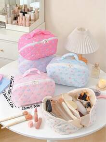 Cute Bow Flower Design Large Capacity Makeupbag Zipper Travel Wash Bag Multifunctional Portable Storage Bag Lipstick Storage Bag Women's Accessory Bag - Multicolor - View 4
