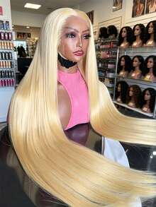 34 Inch 613 Blonde 13x4 Transparent Straight Lace Front Wigs 200 Density Brazilian Human Lace Wig Pre Plucked Hairline With Baby Hair Elastic Band Can Be Middle Part Left/ Right Side Part And Free Part For Women - S613 - 查看 2
