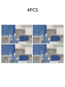 4入/6入 抽象幾何圖案餐墊，12x18英吋長方形桌墊，可機洗，編織黃色與灰色桌飾，適用於餐廳、居家、廚房、宴會、咖啡廳 - 寶藍色 - 查看 10