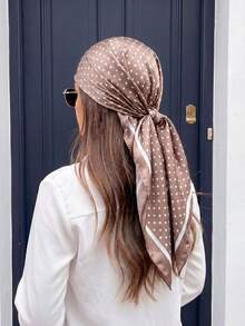 1 Stück Damen-Satin-Schal im Boho-Stil mit Polka-Dot-Muster, lässig-eleganter Kopftuch-Sonnenschutz-Schal für den täglichen Gebrauch - Rosa - Übersicht 4