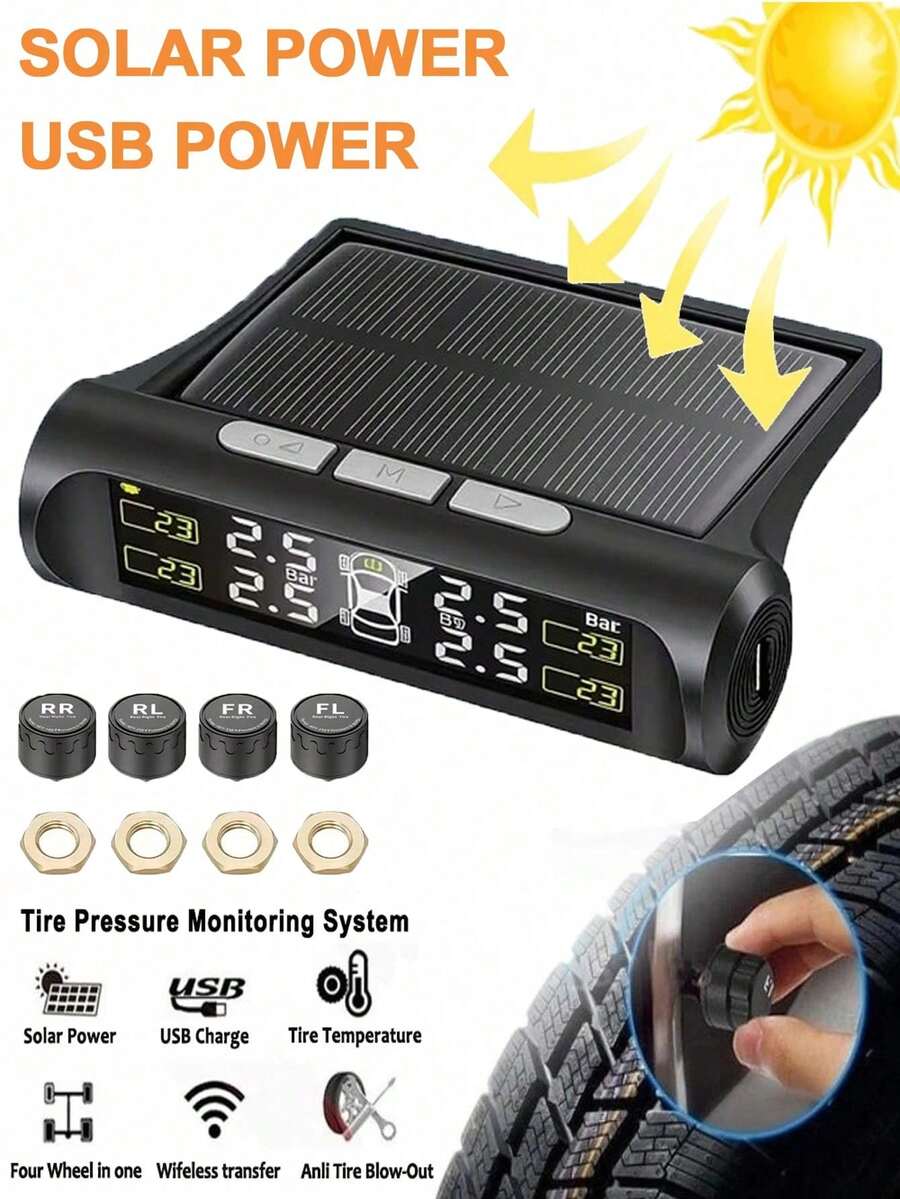 無線胎壓監測系統 4 個外接式感測器 | TPMS 套件 實時壓力與溫度警報,支援 USB 充電與太陽能供電,適用於 SUV、MPV、皮卡與越野車,含低電量通知 300mAh - TY01 - 查看 1