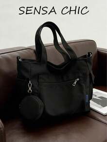 Fashionable And Classic Multi-Functional Solid Color Large Capacity Canvas Bag  Very Suitable For Travel, Shopping, Sports And Outdoor Activities - Black - View 9