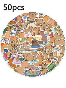 50 autocolantes autoadesivos fofos de capivara, à prova de água e removíveis, para garrafas de água, portáteis, diários e trabalhos manuais DIY. Material escolar - Capivaras - Ver 8