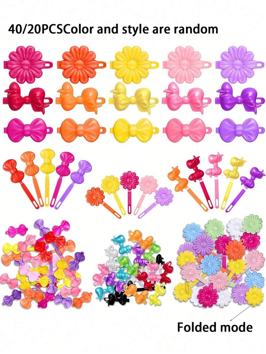 20/40pcs Cute Colorful Flower Shaped Plastic Hair Clips Girls Hair Accessories, Suitable For Daily Wear Or Vacation, Random Color And Style - Multicolor - View 1