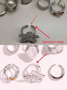 6pcs/Set Fashionable Minimalist Exquisite High-End Elegant Unique Shiny Luxury Geometric Floral Colorful Gemstone Pearl Ring Set For Women, Daily Wear Jewelry - Multicolor - View 5