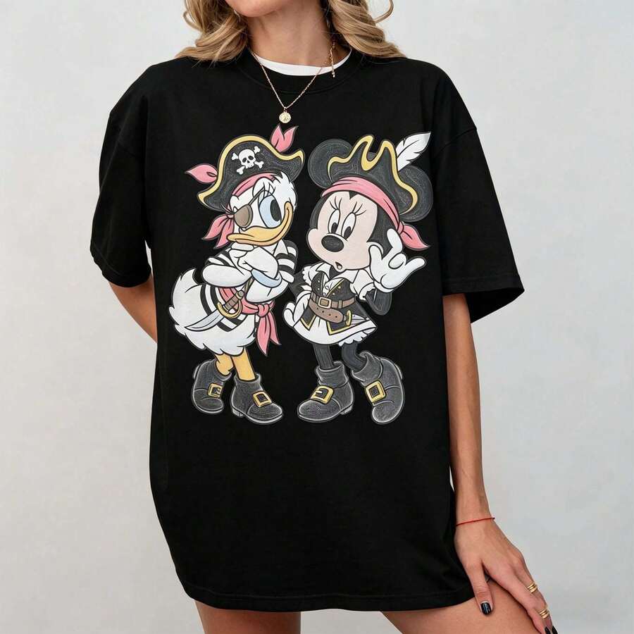 Maglietta Oversize Ampia Con Topo Pirata E Paperina 2026, Maglietta Per Amiche, Regalo Per Lei, Viaggio Tra Amiche A WDW Land Cruise, Top Da Donna, T-Shirt Da Donna, T-Shirt Graf - 後退 - 查看 1