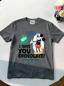 Vintage Street Style T-Shirt, Printed With Disney Mickey Mouse Letter Pattern, Made Of Premium Fabric, Men's Crew Neck Short Sleeve T-Shirt - Grey - View 2
