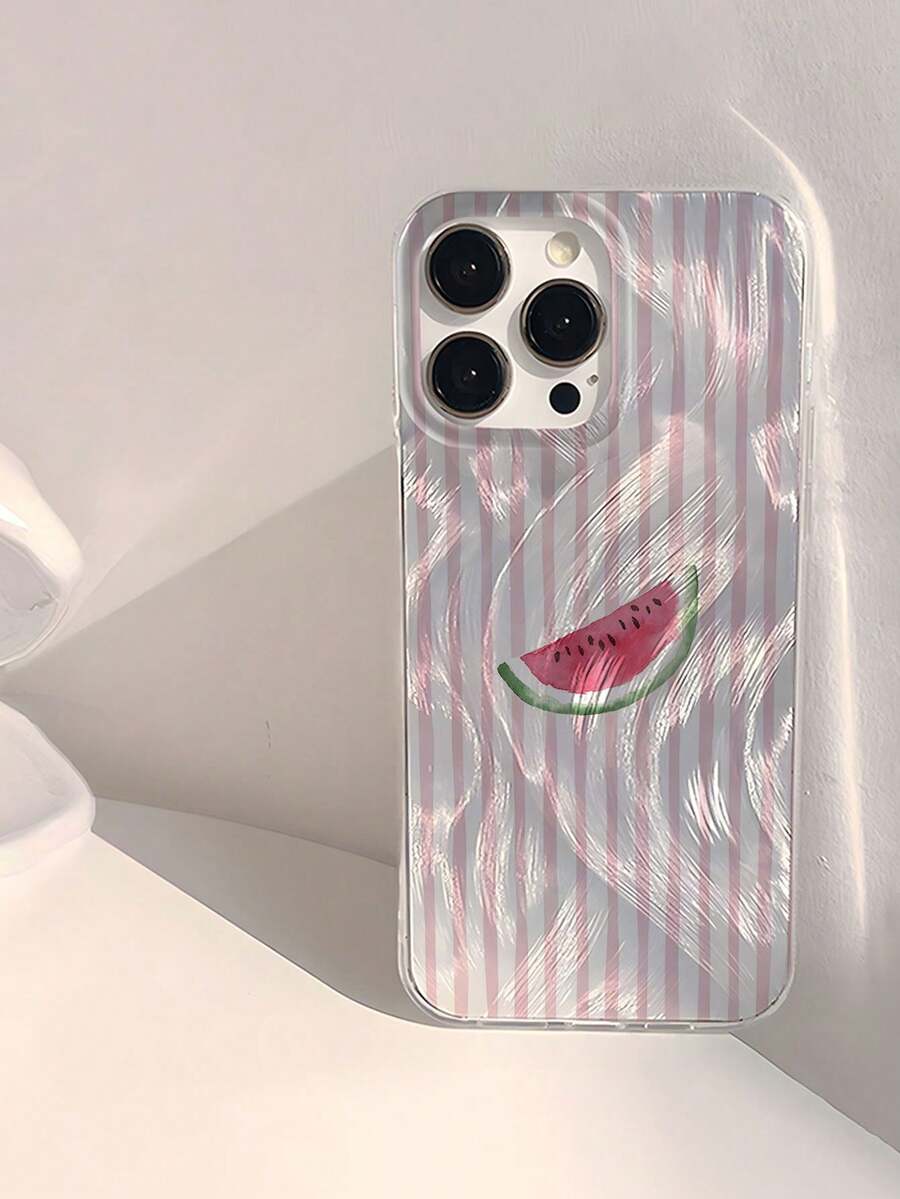 1 pièce Étui de téléphone transparent IMD souple, brillant et lisse, imperméable, anti-traces de doigts et anti-rayures, motif rayé pastèque frais d'été pour les vacances, convient pour une déclaration, cadeau pour les amis, la famille, les couples, anniversaire, vacances, compatible avec Apple 17/17 PLUS/17 PRO/17 PRO MAX - Multicolore - Voir 1