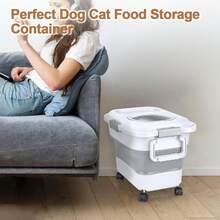 Foldable Pet Food Container, Airtight Collapsible Food Storage Container With Attachable Wheels Portable Handle Pet Food Scoop, For Dogs Cats Birds Pets Dry Food Storage Container - White - View 8