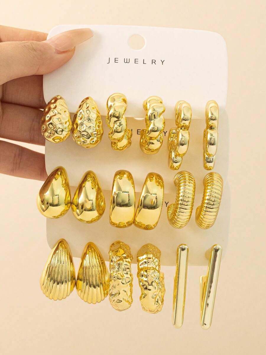 Cross-Border Hot-Selling Multi-Style Gold Earring Set, CCB Material, Versatile Style, Direct Supply - Gold - View 1