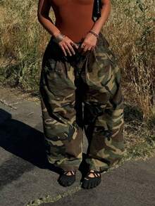 Streetwear Y2K Camo Print Extreme Oversized Baggy Cargo Pants Wide Leg Skater Trousers For Hip Hop Aesthetic - Estampado de camuflaje - Ver 3