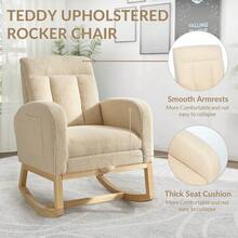 Modern Soft Rocking Recliner Chair For Living Room, Side Pocket, Ottoman   Comfortable Stuffed Upholstery For Living Room, Bedroom - Beige - View 6