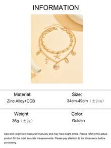 2pcs/Set Vintage Design Asymmetric CCB Beaded Choker Necklace, Fashion Gold Marine Life Multi-Pendant Decorative Necklace, Charming Women's Neck Jewelry, Suitable For Daily Wear, Vacation, Party And Gathering - Gold - View 5