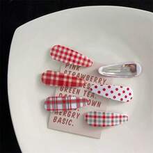 6/12pcs Red Polka Dot Christmas Plaid Hair Clips, Suitable For Girls Daily Wear, Photography, Party And Gift,Claw Clips - Red - View 5