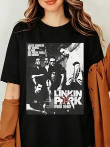 Linkin Parks Hybrid Theory T-Shirt, Nu Metal Rock Band Merch Chester Bennington Tour Summer Concert T-Shirt, Halo Unisex Softstyle Men's Women's Retro Black And White Album Tracklist Photo Printed T-Shirt Y2K Harajuku Streetwear Summer Short Sleeve O-Neck Tops - Black - View 10