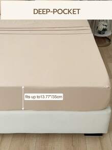 4件組 100%聚酯纖維 素色 35cm深口袋床單 床上用品套組 (2個枕套 + 1件平鋪床單 + 1件床笠) 全季節適用 現代簡約風 柔軟舒適 透氣 - 米黃 - 查看 4