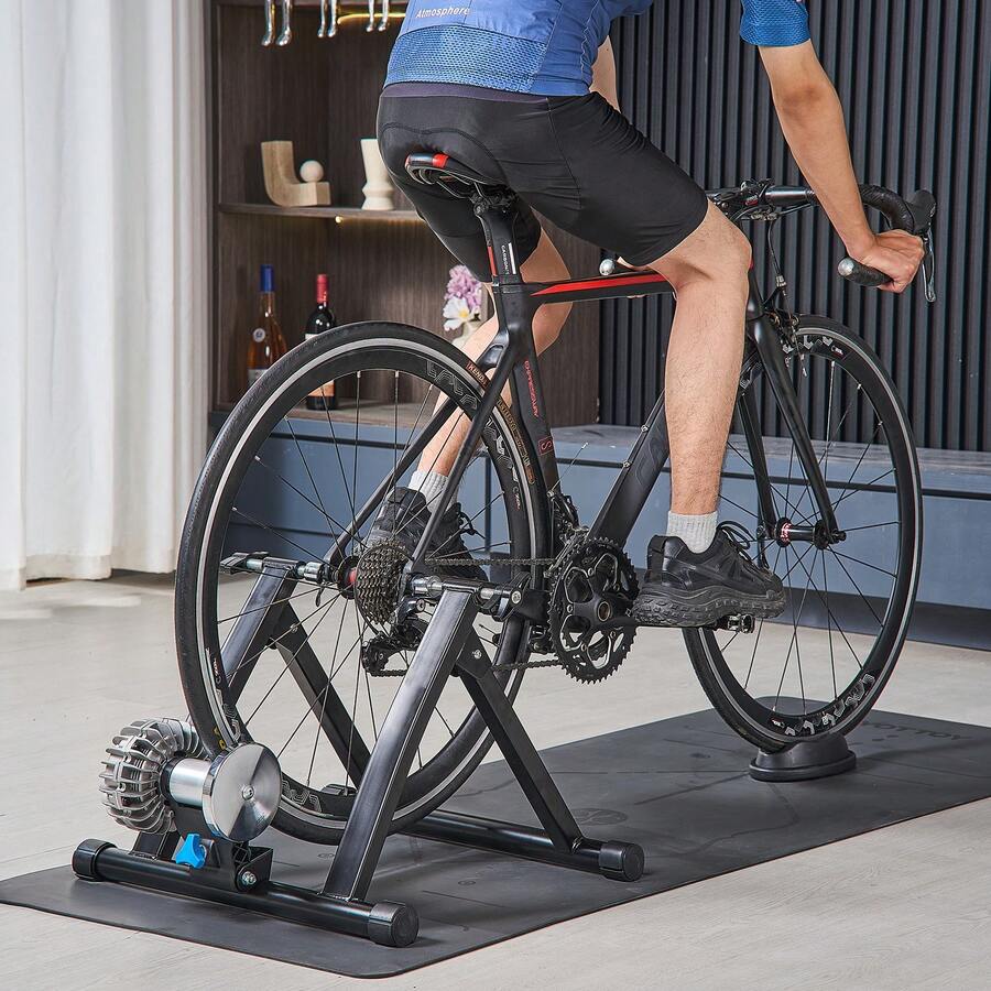 Bike Trainer, 26-29 Inch & 700C Wheels, Foldable Fluid Bicycle Stationary Trainer Stand For Indoor Exercise Riding With Quick Release Skewer & Front Wheel Riser Block, Fits Road Bikes, Black - 液體 - 查看 1