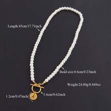 1pc Minimalist Gold Round Hollow Initial Pendant T-Clasp Beaded Necklace For Women - White - View 2