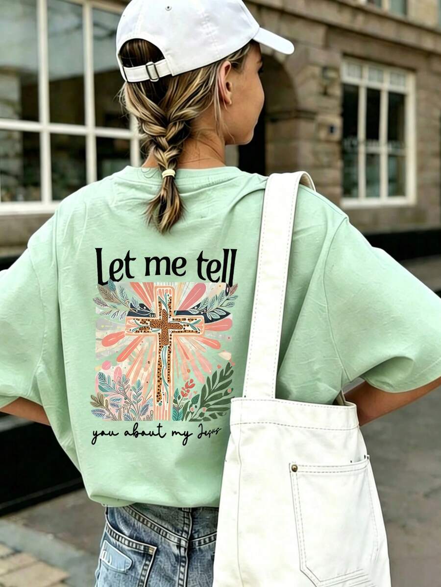 Tween Girl Slogan Print T-Shirt, Suitable For Girls' Daily Wear, Casual Versatile Top For Spring And Summer - Mint Green - View 1