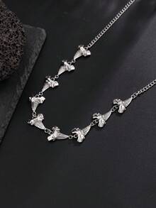 1 buah Kalung Gigi Hiu Logam yang Dipersonalisasi, Kalung Rantai Geometris, Perhiasan Menawan, Hadiah untuk Pria, Hadiah Hari Ayah - Perak - View 6