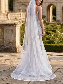 Long Train Leaf Decorated Bridal Veil, Exquisite And Elegant Wedding Accessory, Marriage Veil - Multicolor - View 7