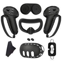 Kits de Accesorios VR para MetaQuest 2/Quest 3 Funda de Silicona Tapa de Lente Estuche de Protección para Quest 3S Conjunto - Ver 15