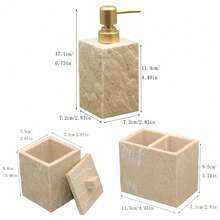 Faux Bark Texture Bathroom Wash Set, Faux Yellow Bark Texture Closer To Nature, Unique Pattern, Manual Soap Dispenser, Tumbler, Soap Dish, Tray, Toothbrush Holder - Yellow Bark Texture - View 7