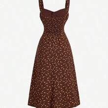 yonghongmaoyi1  MOD Vestido de longitud media con cintura fruncida y bordado floral para mujer - Multicolor - Ver 7