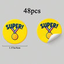 24/48pcs Super Medal Stickers, Yellow Round Stickers With Gold Medal And "S" Letter Design, Suitable For Party Decoration And Gift Wrapping, Office And School Supplies/Stationery Stickers/Graffiti Stickers - Round - View 11