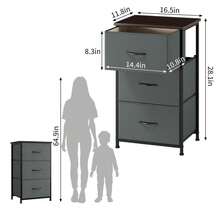 Stylish 3-Drawer Dresser With Removable Fabric Bins, Multi-Functional Storage Organizer For Bedroom, Living Room, Closet, Entryway, Hallway, Laundry Room - Wood Grain Print, Easy Assembly, Space-Savin - Gray Pattern + Black - View 3