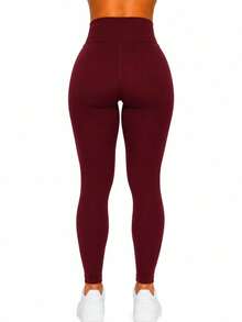 Black/Blue Flannel Leggings - Comfort And Style - Burgundy - View 3