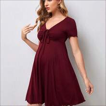 Maternidad Vestido con cordón delantero ribete en forma de lechuga - Negro01 - Ver 5