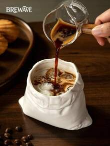 Brewave 1 buah Mug Kopi Keramik Berbentuk Koin Kreatif, Cangkir Teh Desain Linen Putih Baru, Wadah Minuman Kopi Unik untuk Rumah dan Kantor, Hadiah Ideal untuk Pecinta Kopi - Kurang dari 0,5L - View 8