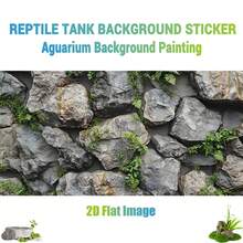 Piedra con musgo verde, pintura de fondo para acuario, pegatina de fondo para acuario, pegatina de fondo para terrario de reptiles, autoadhesiva por delante, decoración de paisaje para acuario, adorno para acuario - A - Ver 2