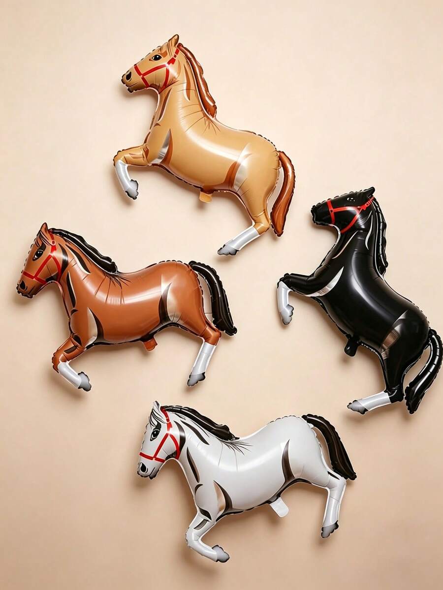 4 piezas de globos grandes con temática de vaquero del oeste para fiestas - Decoración de caballos de lámina autosellante, caballos marrones y negros con detalles dorados, adecuados para cumpleaños, Día del Padre y eventos de celebración de verano - Ver 1