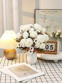 1/3/5/60pcs Artificial Spherical Chrysanthemum Rose Bouquet, Artificial Flower Bouquet, Suitable For Home, Restaurant, Living Room, Wedding Decoration, Autumn Artificial Flowers, Autumn Bouquet, Thanksgiving Home Decor, Spring And Autumn Decoration - White - View 7