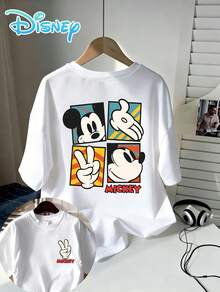 This Mickey Mouse T-Shirt Features A Four-Part Disney Mickey Mouse Illustration Print. Made From Pure Cotton, It Has Short Sleeves, A Relaxed Fit, And A Casual Style – Perfect For Everyday Wear, Outings, And Leisure Activities. A Great Gift For Disney Fans And Ideal For Theme Park Outfits. - 白色 - 查看 2