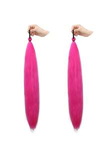 2pcs DIY Hair Extensions, Synthetic Heat-Resistant Straight Voluminous Ponytail, Suitable For Girls, Ideal For Halloween, Christmas And Holiday Parties - Multicolor - View 4