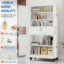 Metal Garage Storage Cabinets With Wheels And Drawers, Steel Filing Cabinets For Home Offices, 71 Inch High Tool Cabinets, Metal Cabinets With 4 Locked Doors And 3 Adjustable Shelves - B - View 6