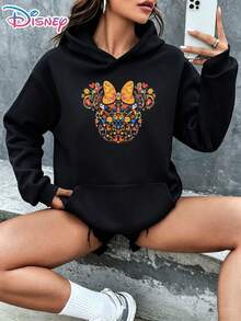 Disney Minnie Mouse Bow Vibrant Cultural Folk Art Pattern Cartoon Graphic Pullover Hoodie Women's Casual Daily Wear Long Sleeve Soft Comfortable Festive Themed Vacation Streetwear Top It Is A Gift For Fans And Friends, And It Is Also A Perfect Gift Choice For Lovers And Relatives. - màu đen - Xem 1