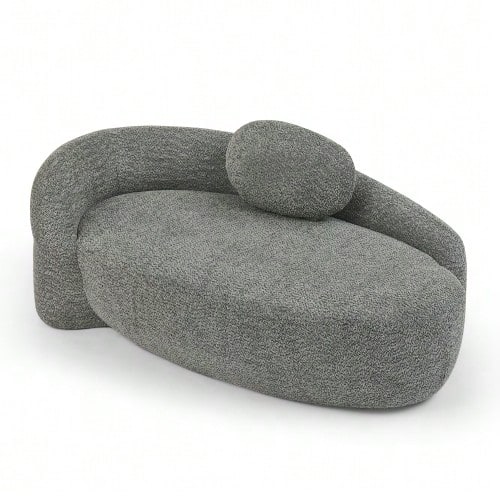 Minimalist Teddy Fleece Sofa With Rounded Design, Softly Padded Couch With Cushions, Versatile For Living Room, Bedroom And Studio. - 深灰色 - 查看 1