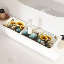 1pc Garden Floral Rubber Faucet Splash Guard, Farmhouse Bathroom Faucet Anti-Splash Mat, Mud Guard, Moisture-Proof Non-Slip Faucet Pad, Kitchen Countertop Accessory. Protect Your Kitchen Countertop. - Multicolor - View 4