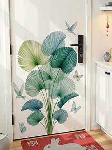 2pcs Plant Leaf Background Wall Landscape Painting, Pastoral Floral Wall Decor Sticker, Floral Decoration, Removable Waterproof PVC Wall Decal - 69389-weiyudu - View 5